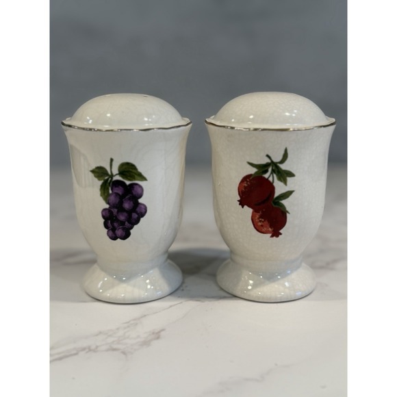 Homers Artisan Other - Home Ceramic Fruit Pattern SALT & PEPPER Shakers -2004-Vintage Gold Trim